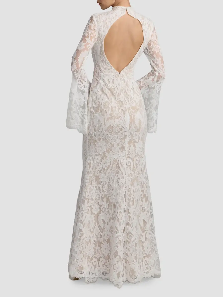 Mac Duggal Women's Lace Flare Sleeve Mermaid Gown | Thumbnail 2