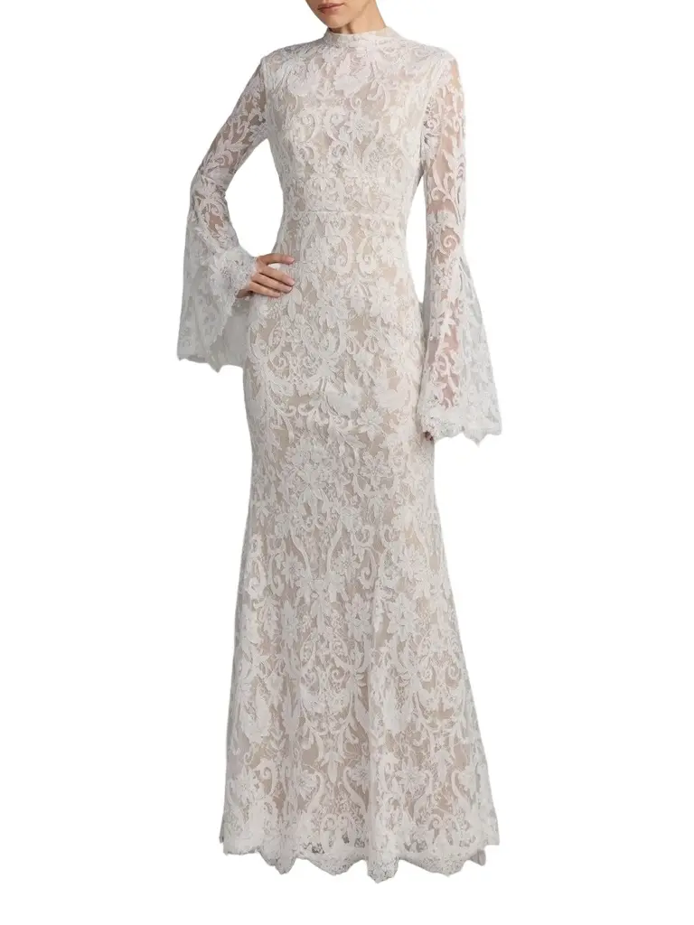 Mac Duggal Women's Lace Flare Sleeve Mermaid Gown