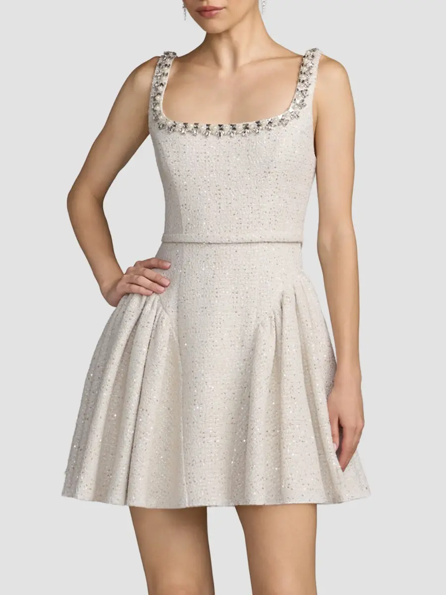 Mac Duggal Women's Beaded Bouclé Fit-&-Flare Mini Dress | Thumbnail 2 Mac Duggal Women's Beaded Bouclé Fit-&-Flare Mini Dress | Thumbnail 2