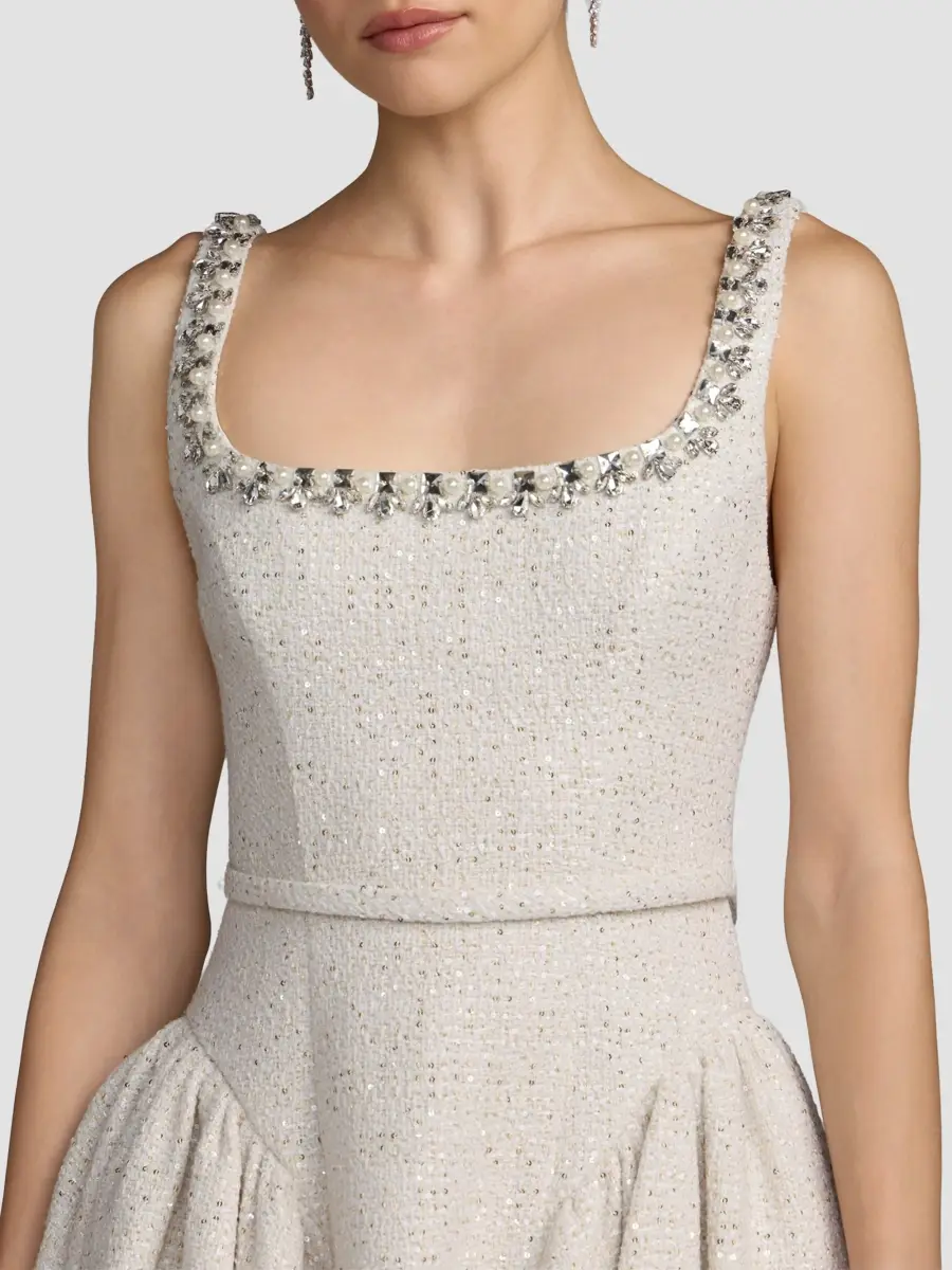 Mac Duggal Women's Beaded Bouclé Fit-&-Flare Mini Dress | Thumbnail 4 Mac Duggal Women's Beaded Bouclé Fit-&-Flare Mini Dress | Thumbnail 4