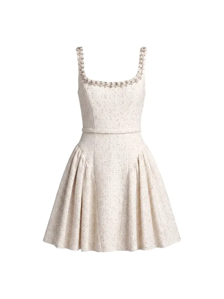 Women's Beaded Bouclé Fit-&-Flare Mini Dress Women's Beaded Bouclé Fit-&-Flare Mini Dress