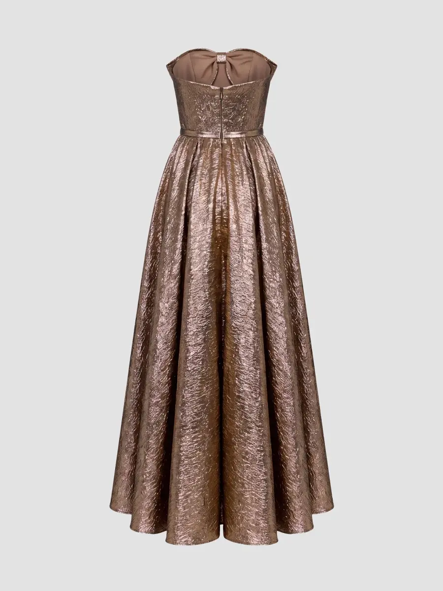 Mac Duggal Women's Metallic Brocade Bow Strapless Gown | Thumbnail 5 Mac Duggal Women's Metallic Brocade Bow Strapless Gown | Thumbnail 5