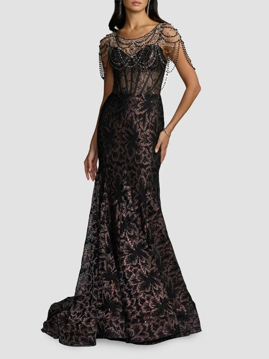 Mac Duggal Women's Embellished Lace Bustier Trumpet Gown | Thumbnail 2