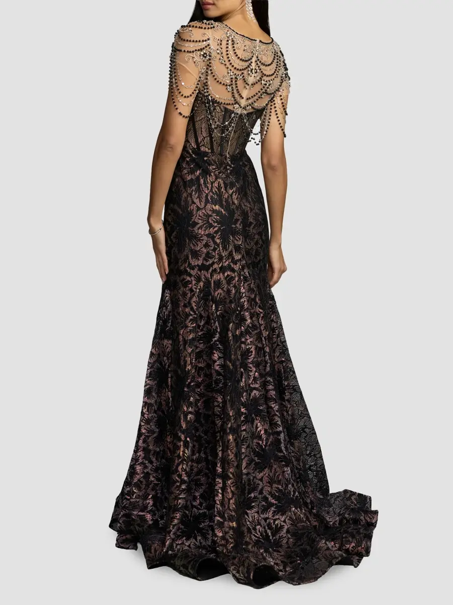 Mac Duggal Women's Embellished Lace Bustier Trumpet Gown | Thumbnail 3