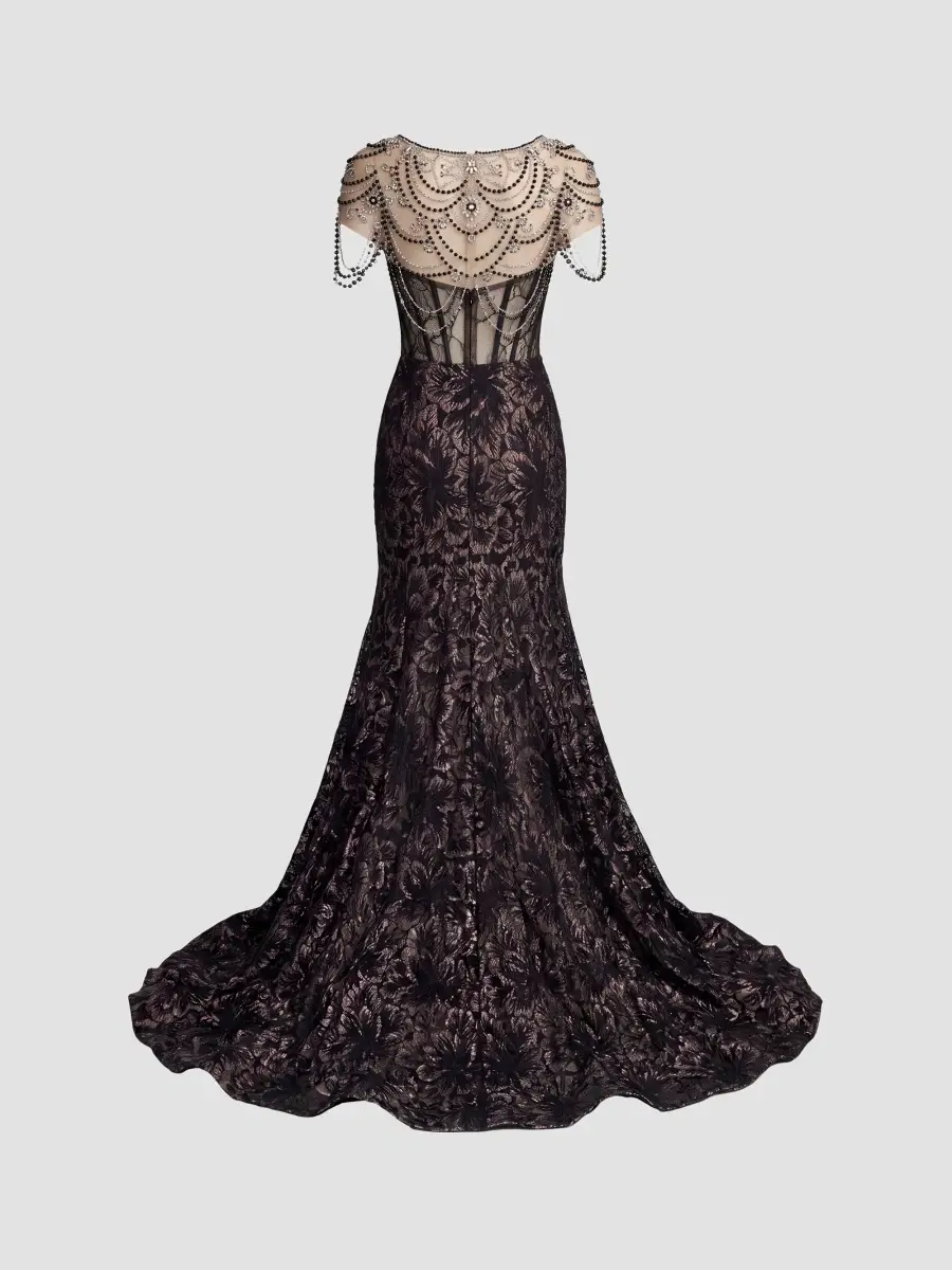 Mac Duggal Women's Embellished Lace Bustier Trumpet Gown | Thumbnail 7