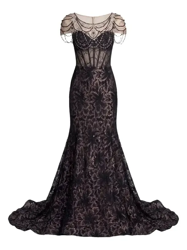 Mac Duggal Women's Embellished Lace Bustier Trumpet Gown