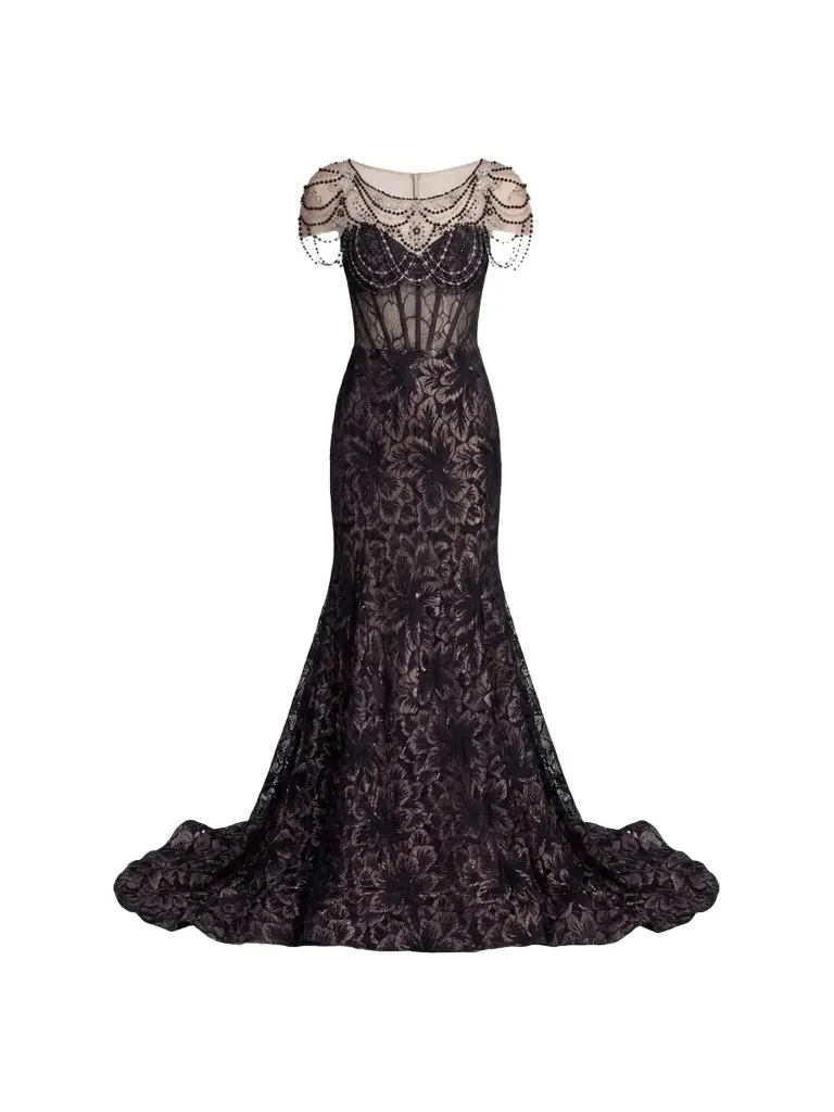 Mac Duggal Women's Embellished Lace Bustier Trumpet Gown