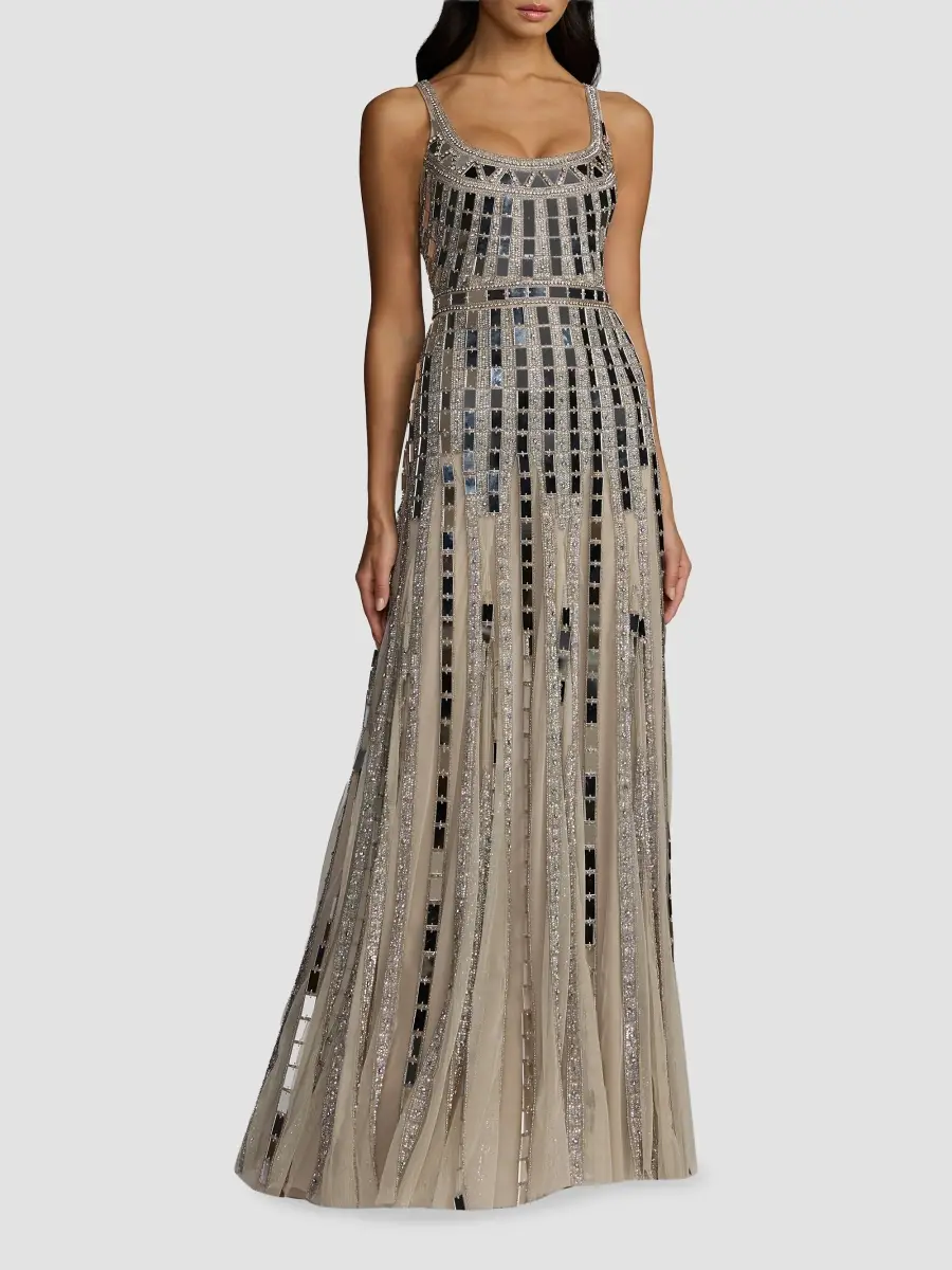 Mac Duggal Women's Mirror Embellished Mesh Gown | Thumbnail 2 Mac Duggal Women's Mirror Embellished Mesh Gown | Thumbnail 2