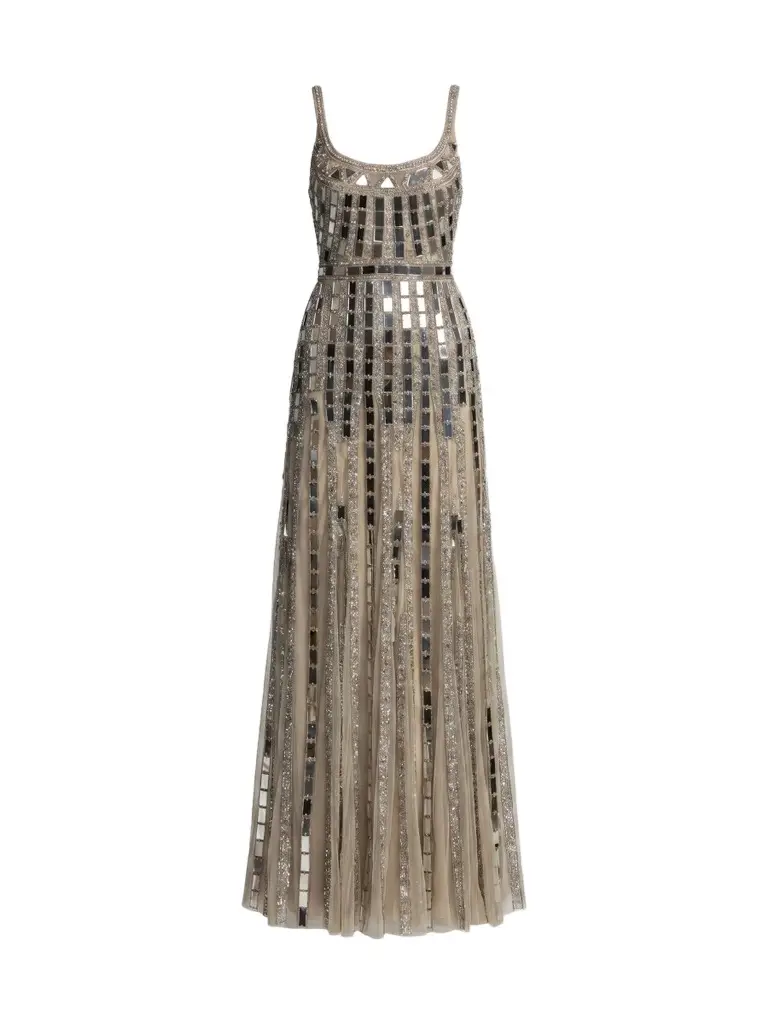 Mac Duggal Women's Mirror Embellished Mesh Gown