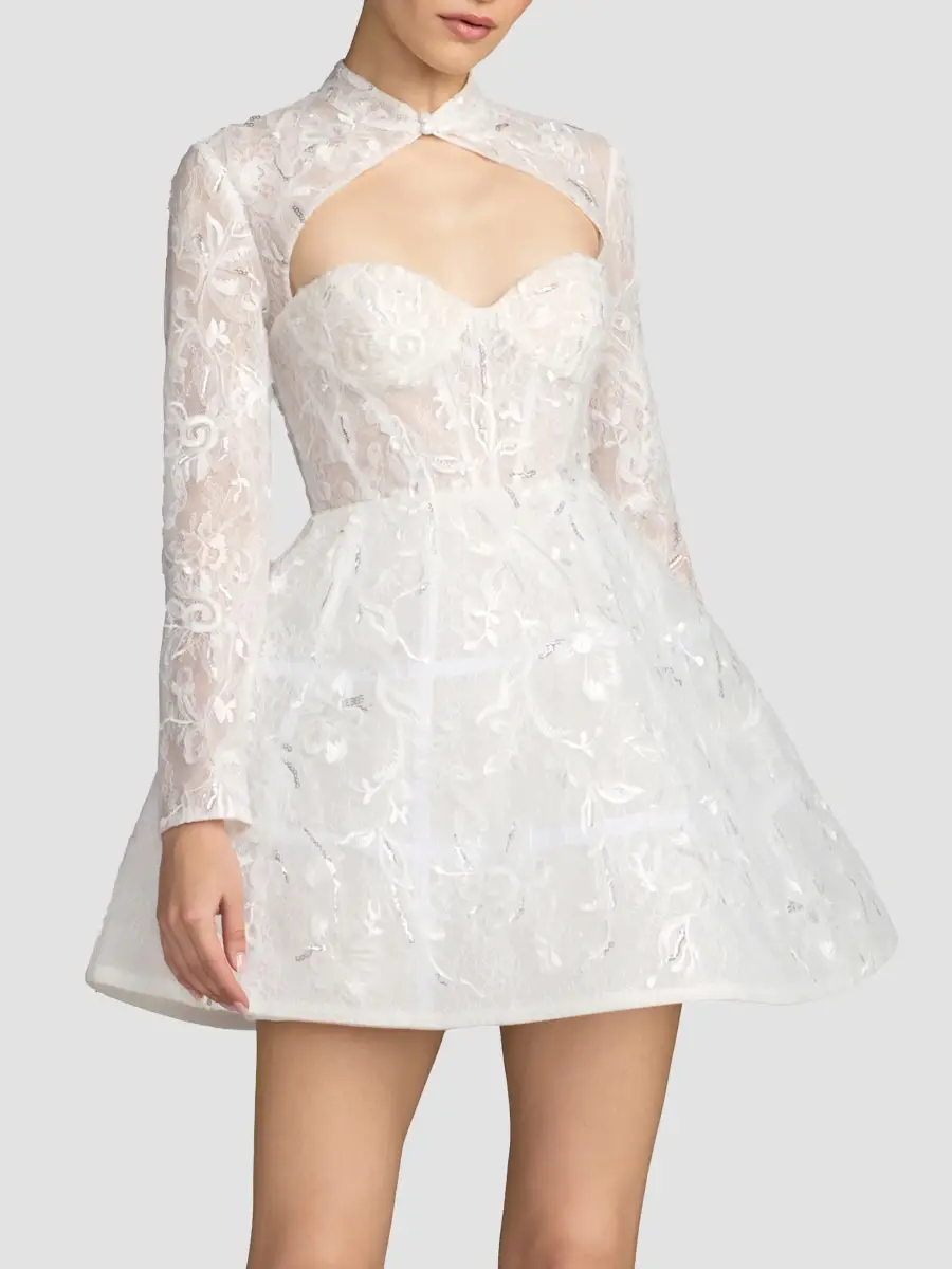 Mac Duggal Women's Embellished Floral Lace Mini Dress | Thumbnail 2