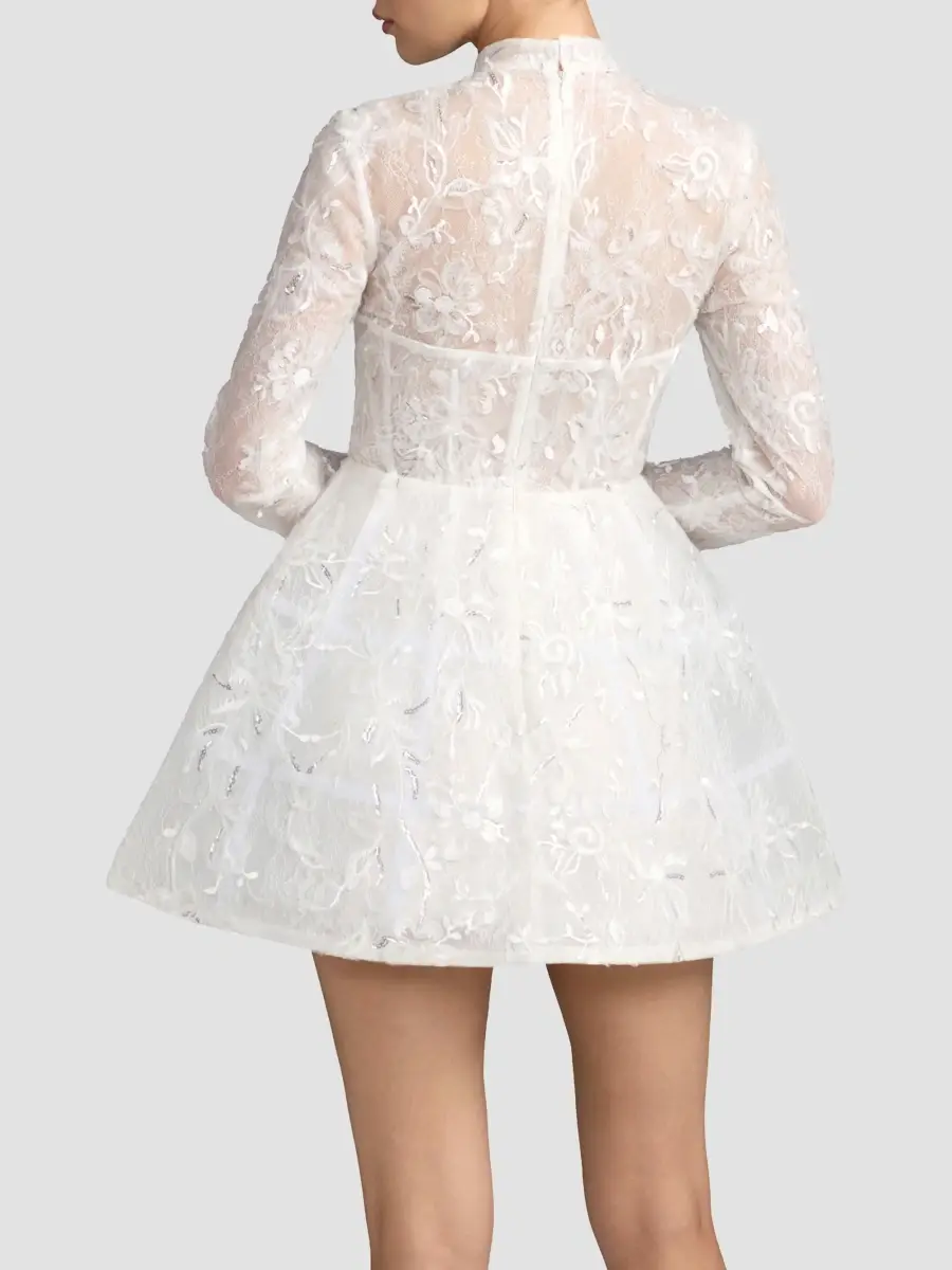 Mac Duggal Women's Embellished Floral Lace Mini Dress | Thumbnail 3
