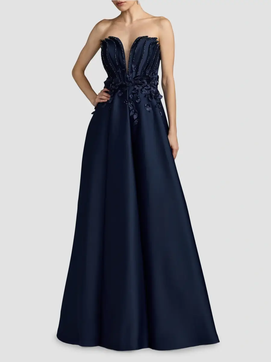 Mac Duggal Women's Beaded Floral-Appliquéd Charmeuse Strapless Gown | Thumbnail 2