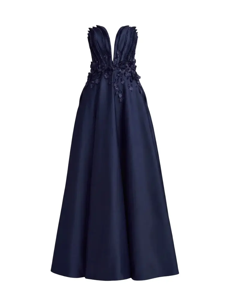 Mac Duggal Women's Beaded Floral-Appliquéd Charmeuse Strapless Gown