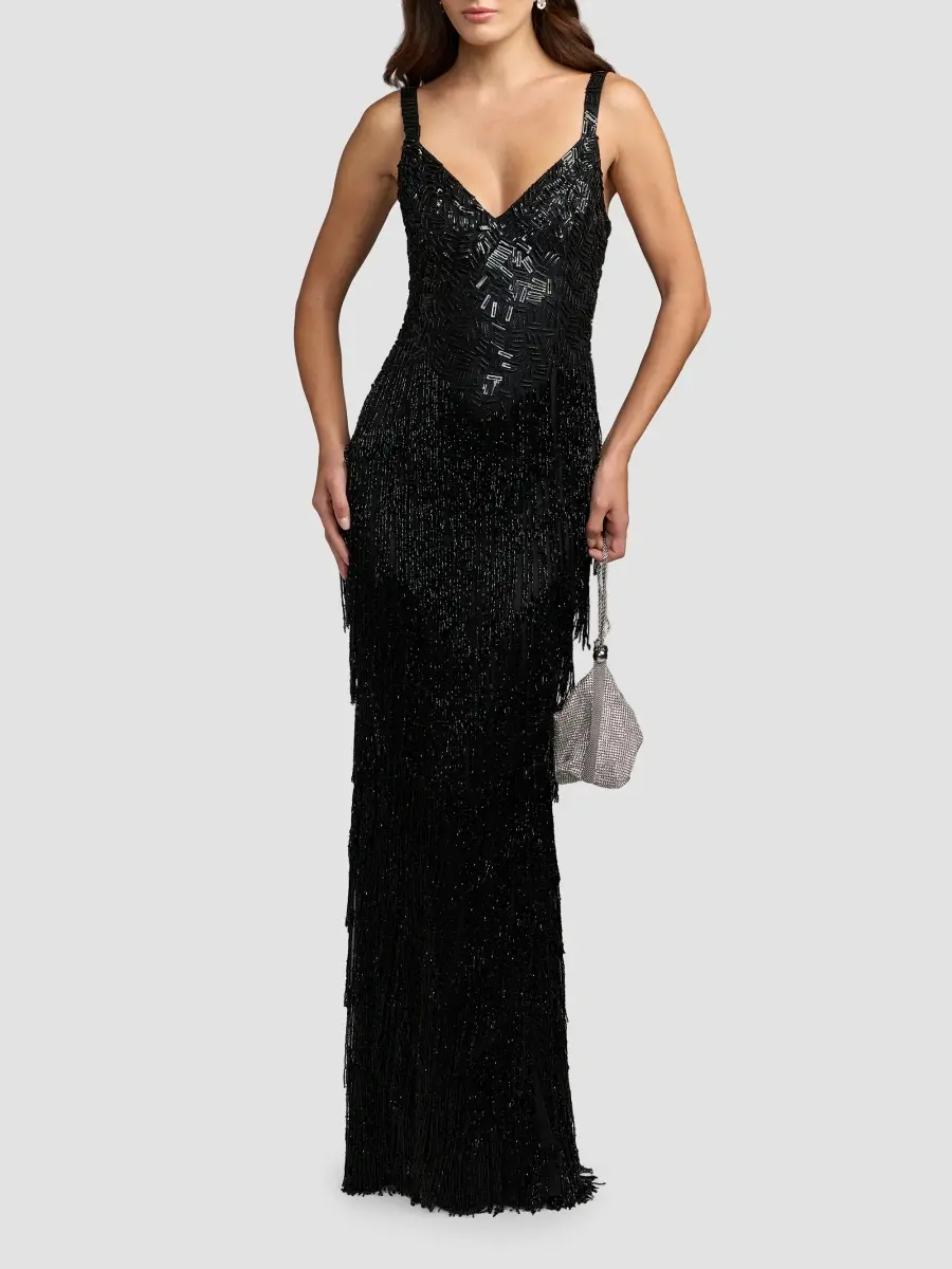Mac Duggal Women's Beaded Fringe Column Gown | Thumbnail 2 Mac Duggal Women's Beaded Fringe Column Gown | Thumbnail 2