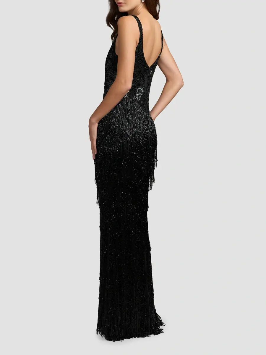 Mac Duggal Women's Beaded Fringe Column Gown | Thumbnail 3 Mac Duggal Women's Beaded Fringe Column Gown | Thumbnail 3