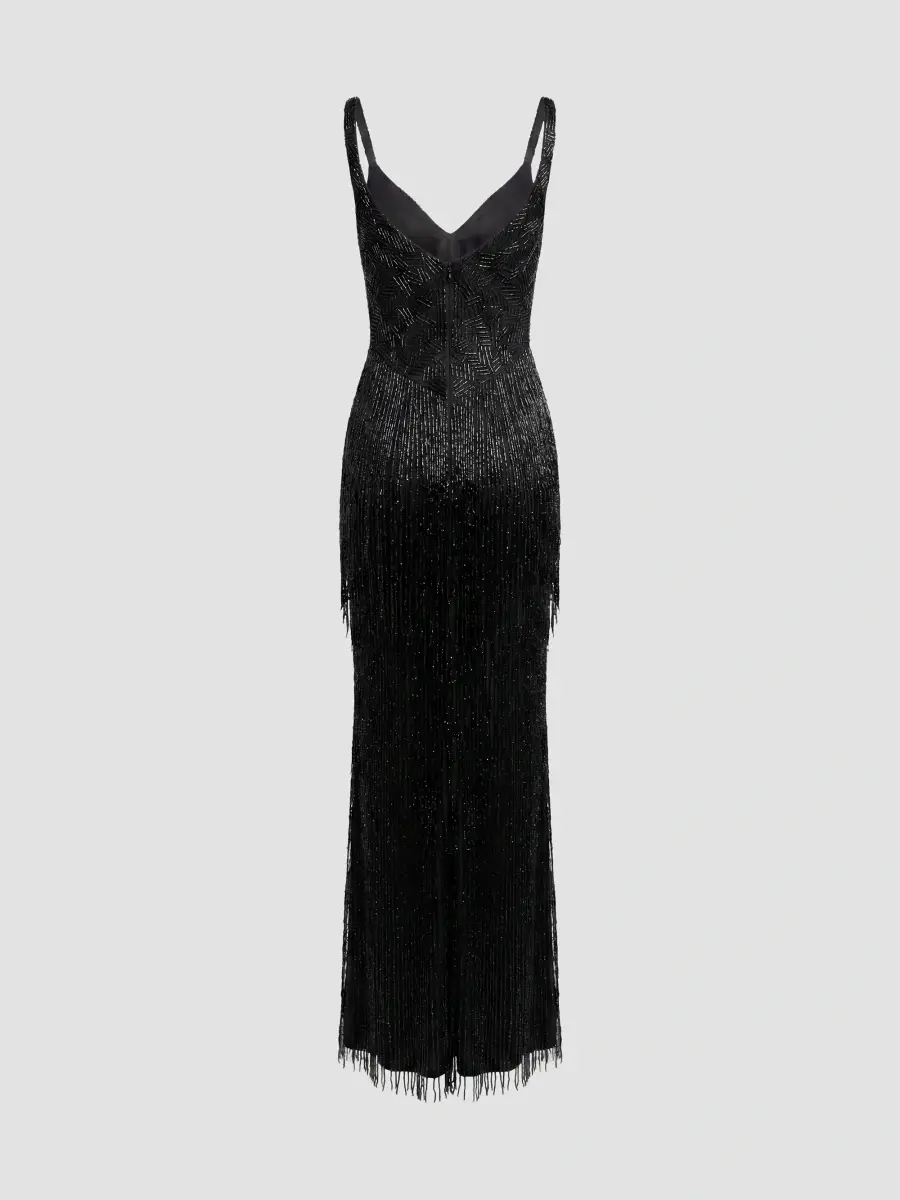 Mac Duggal Women's Beaded Fringe Column Gown | Thumbnail 7 Mac Duggal Women's Beaded Fringe Column Gown | Thumbnail 7