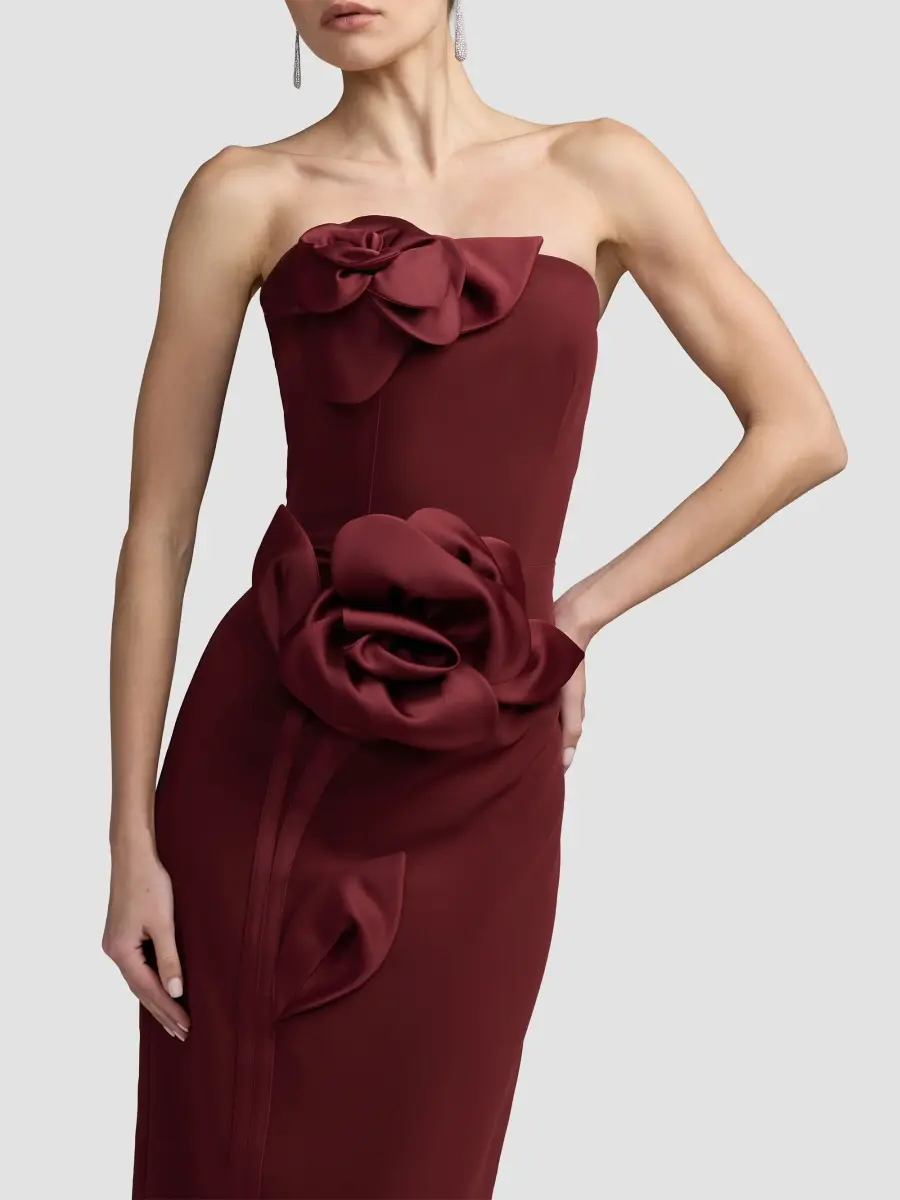 Mac Duggal Women's Floral Crepe Strapless Maxi Dress | Thumbnail 4 Mac Duggal Women's Floral Crepe Strapless Maxi Dress | Thumbnail 4