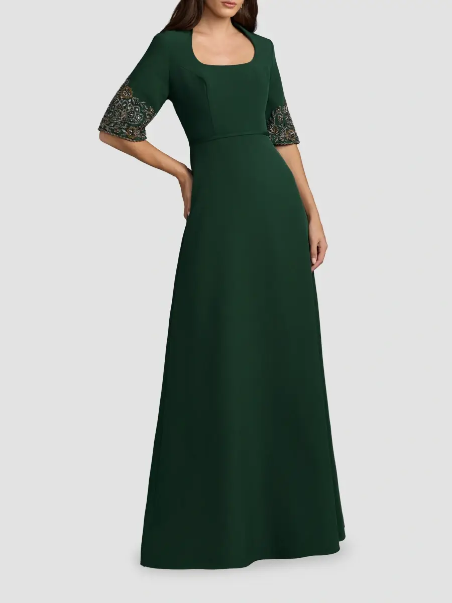 Mac Duggal Women's Crepe Beaded-Cuffs A-Line Gown | Thumbnail 2 Mac Duggal Women's Crepe Beaded-Cuffs A-Line Gown | Thumbnail 2