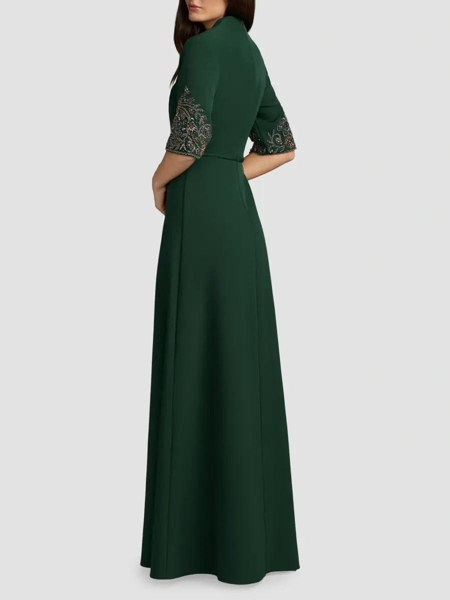 Mac Duggal Women's Crepe Beaded-Cuffs A-Line Gown | Thumbnail 3 Mac Duggal Women's Crepe Beaded-Cuffs A-Line Gown | Thumbnail 3