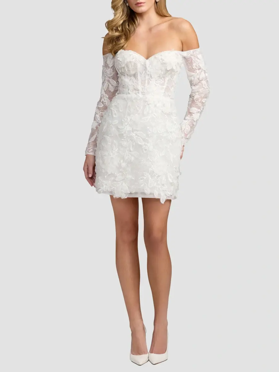 Mac Duggal Women's Lace Off-the-Shoulder Long-Sleeve Mini Dress | Thumbnail 2