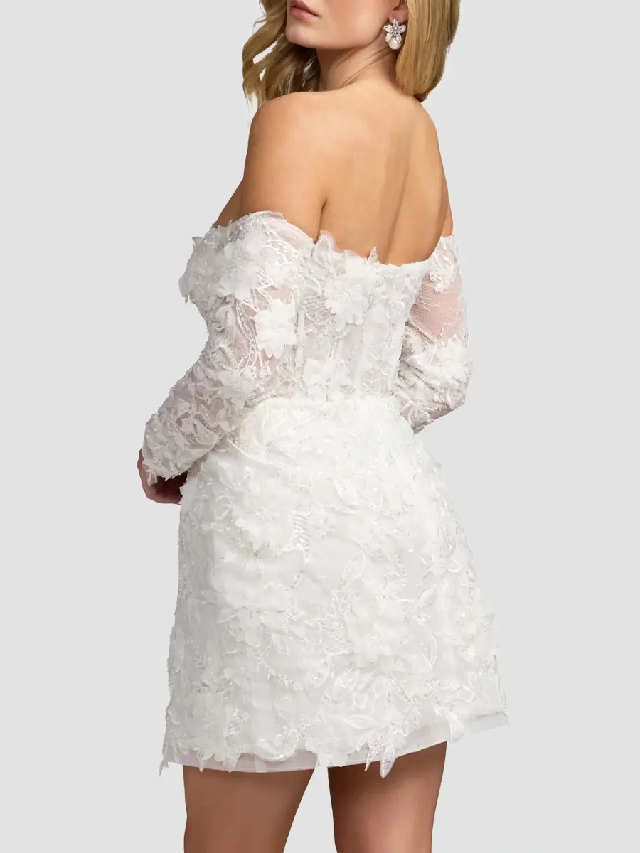 Mac Duggal Women's Lace Off-the-Shoulder Long-Sleeve Mini Dress | Thumbnail 4