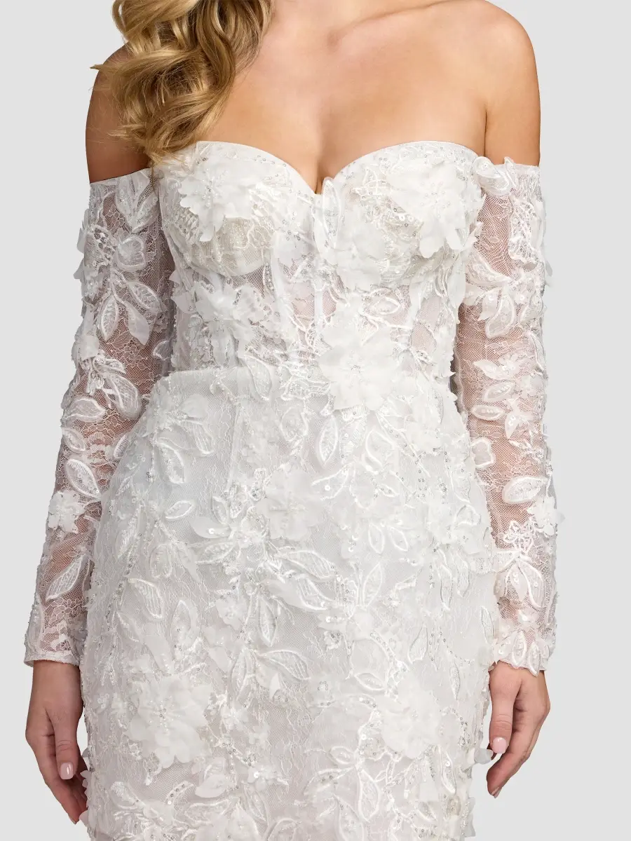 Mac Duggal Women's Lace Off-the-Shoulder Long-Sleeve Mini Dress | Thumbnail 5