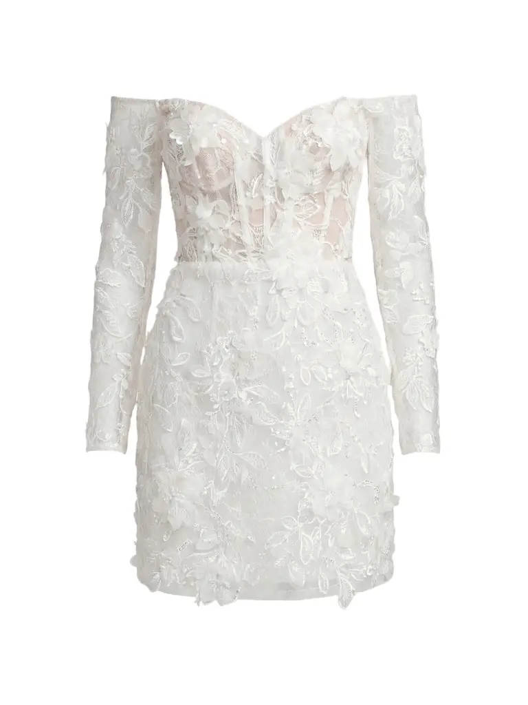 Women's Lace Off-the-Shoulder Long-Sleeve Mini Dress Women's Lace Off-the-Shoulder Long-Sleeve Mini Dress