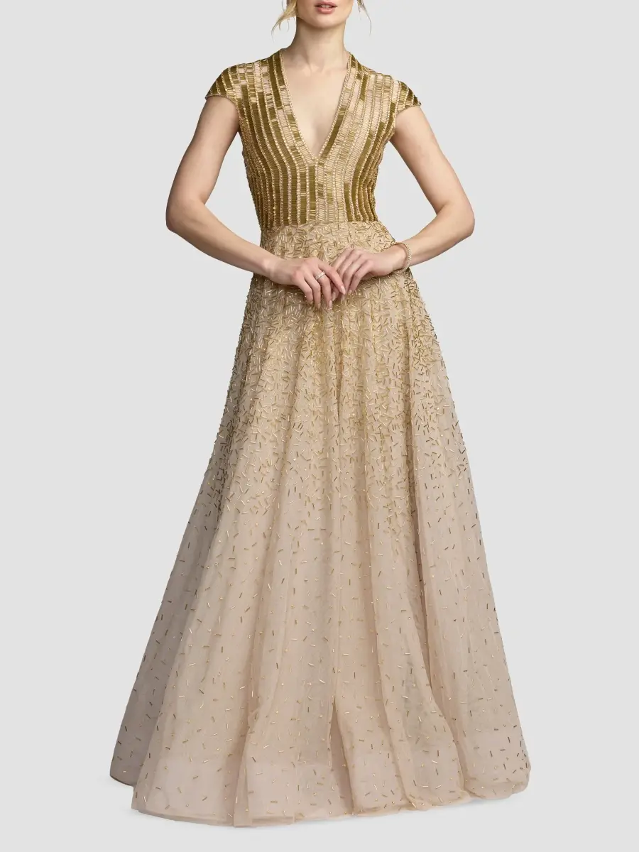 Mac Duggal Women's Embellished Mesh A-Line Gown | Thumbnail 2 Mac Duggal Women's Embellished Mesh A-Line Gown | Thumbnail 2