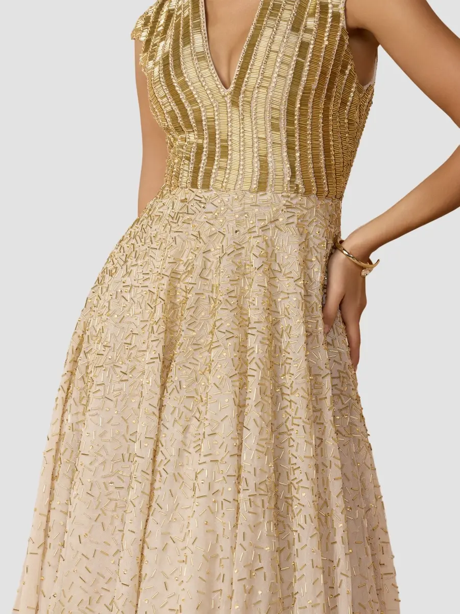 Mac Duggal Women's Embellished Mesh A-Line Gown | Thumbnail 5 Mac Duggal Women's Embellished Mesh A-Line Gown | Thumbnail 5