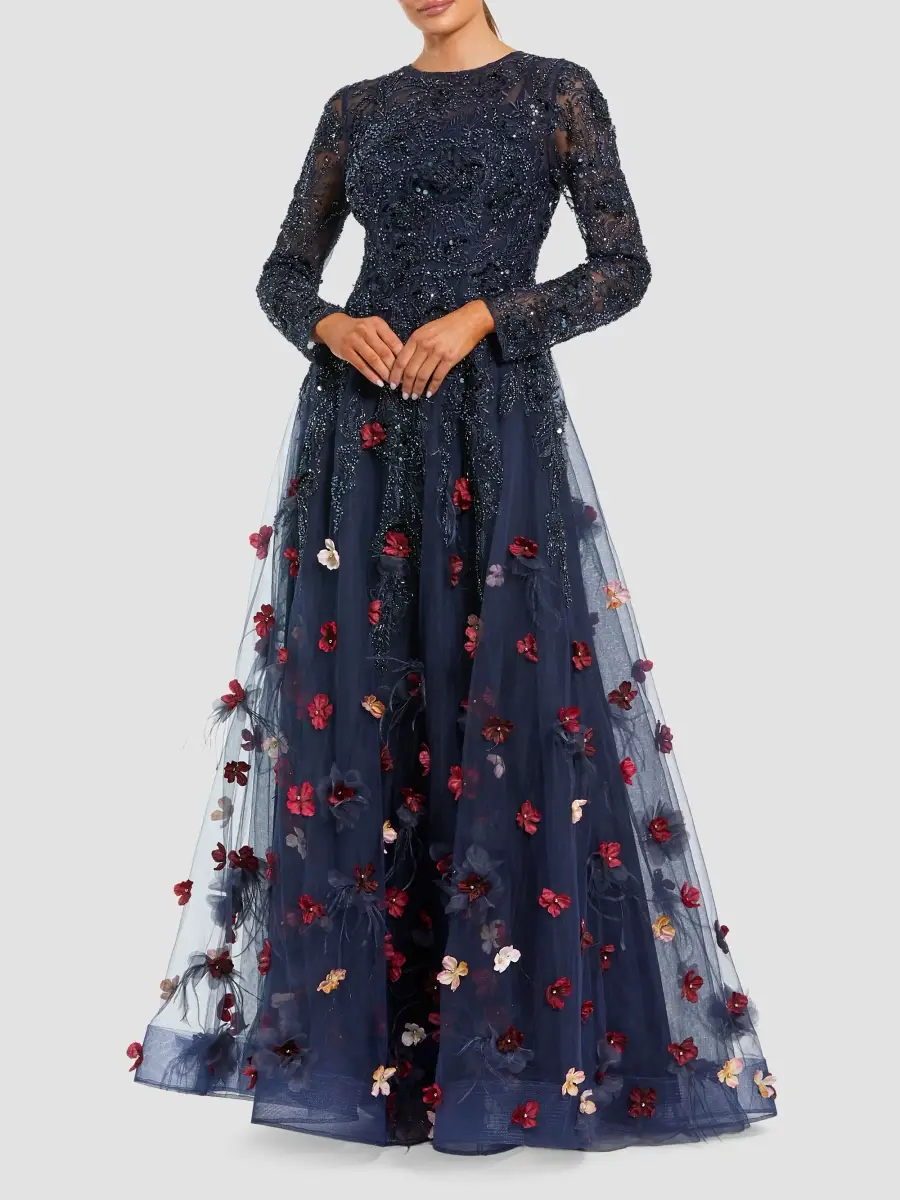 Mac Duggal Women's Embellished Fit & Flare Gown - Midnight Multi | Thumbnail 2 Mac Duggal Women's Embellished Fit & Flare Gown - Midnight Multi | Thumbnail 2