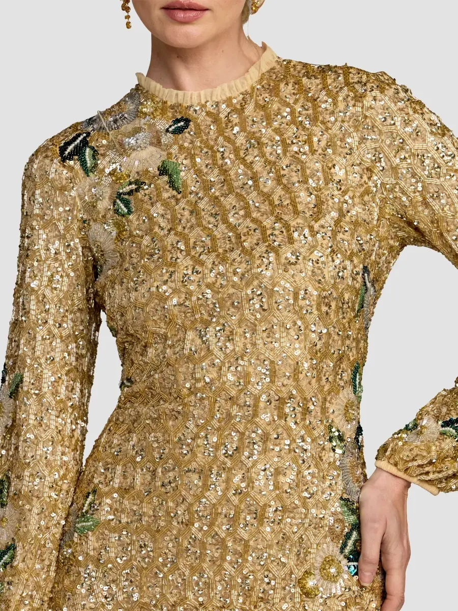 Mac Duggal Women's Floral-Beaded Mesh A-Line Mini Dress | Thumbnail 5 Mac Duggal Women's Floral-Beaded Mesh A-Line Mini Dress | Thumbnail 5