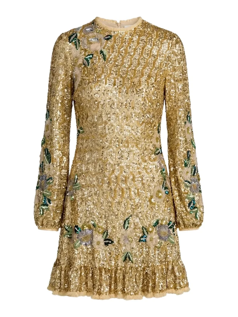 Mac Duggal Women's Floral-Beaded Mesh A-Line Mini Dress