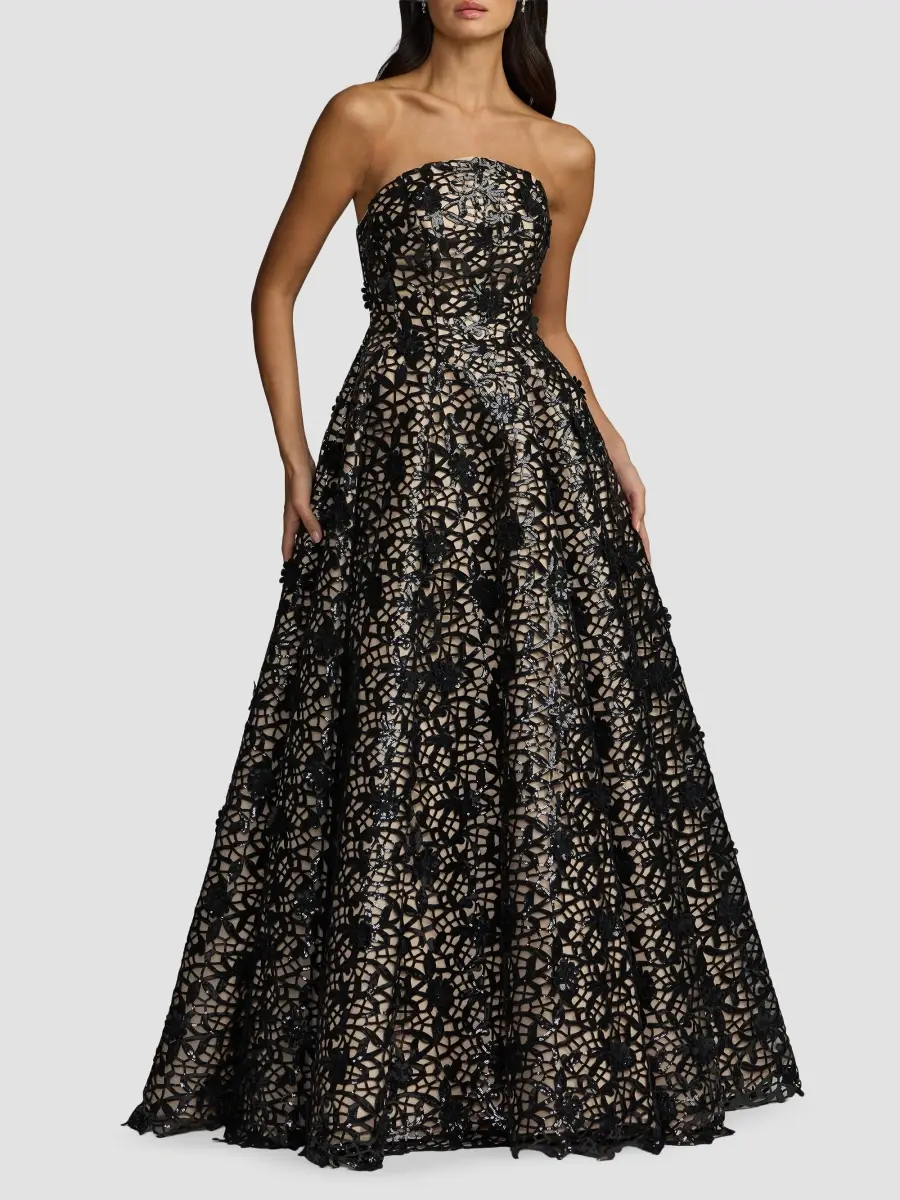 Mac Duggal Women's Sequined Floral Overlay Strapless Ballgown | Thumbnail 2 Mac Duggal Women's Sequined Floral Overlay Strapless Ballgown | Thumbnail 2