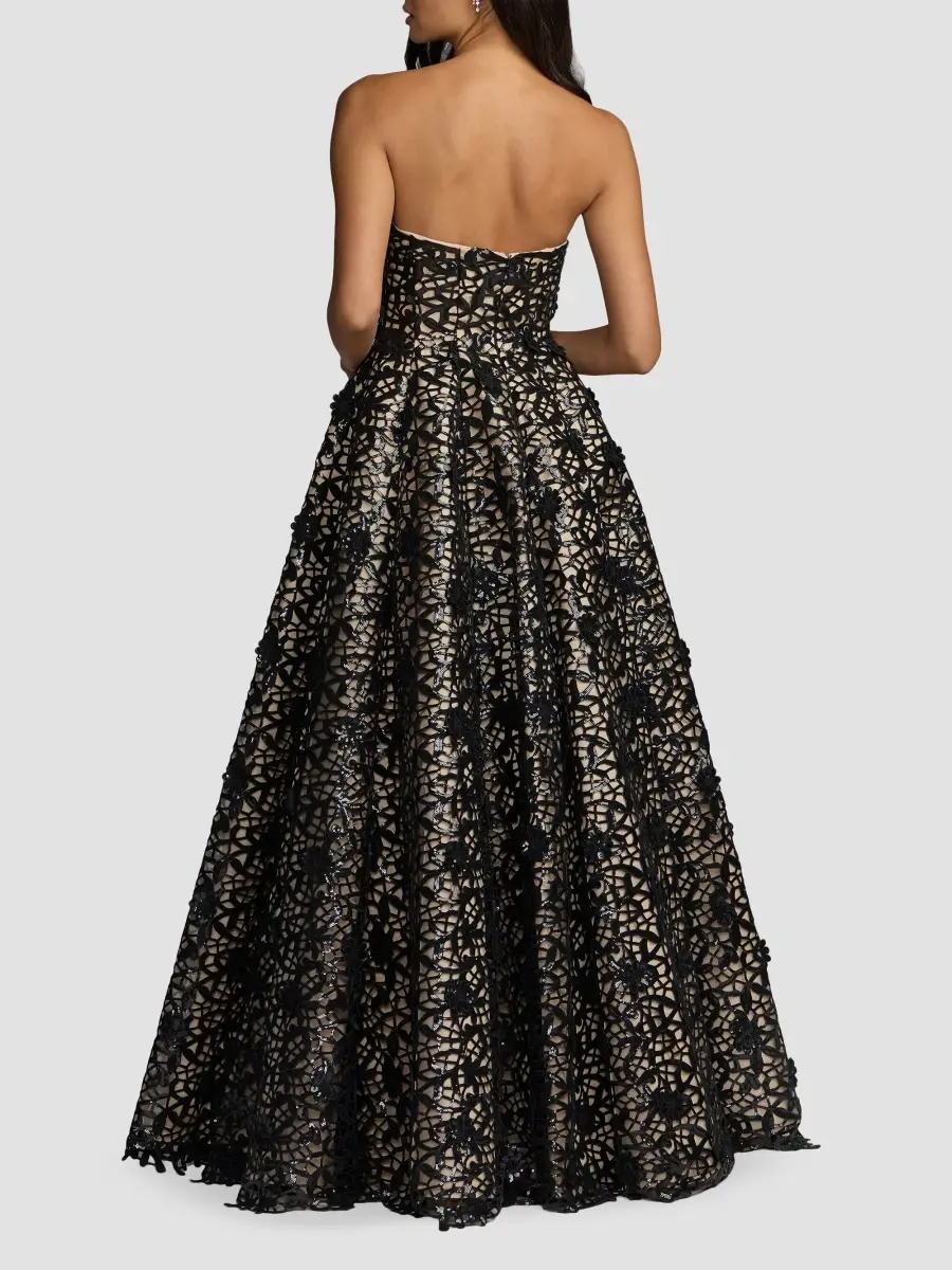 Mac Duggal Women's Sequined Floral Overlay Strapless Ballgown | Thumbnail 3 Mac Duggal Women's Sequined Floral Overlay Strapless Ballgown | Thumbnail 3
