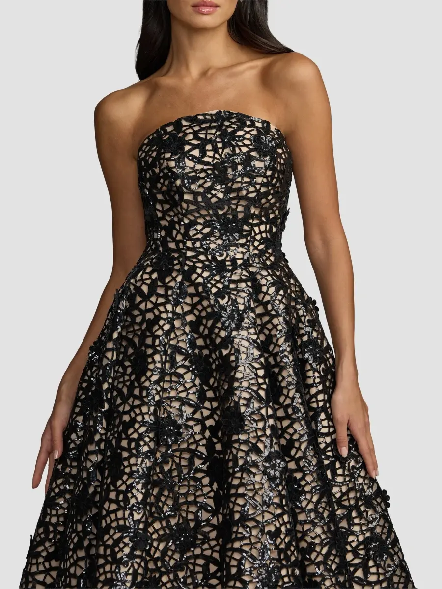 Mac Duggal Women's Sequined Floral Overlay Strapless Ballgown | Thumbnail 4 Mac Duggal Women's Sequined Floral Overlay Strapless Ballgown | Thumbnail 4