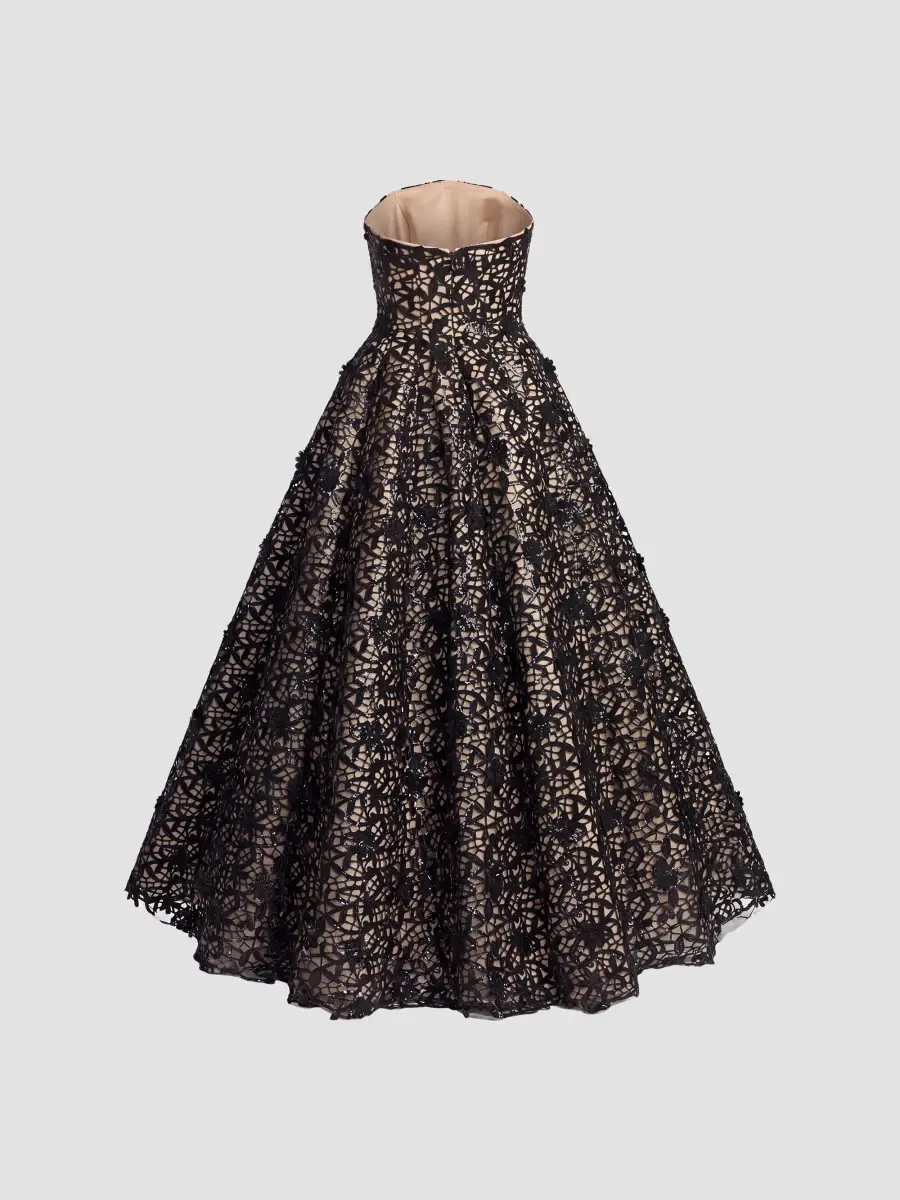 Mac Duggal Women's Sequined Floral Overlay Strapless Ballgown | Thumbnail 5 Mac Duggal Women's Sequined Floral Overlay Strapless Ballgown | Thumbnail 5