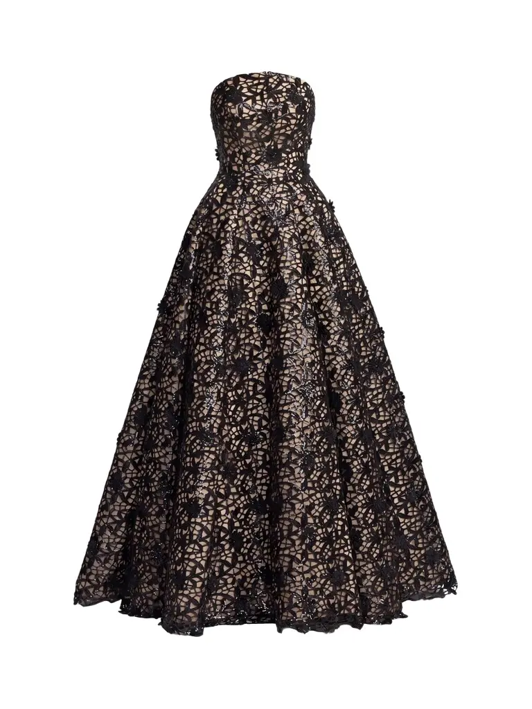 Mac Duggal Women's Sequined Floral Overlay Strapless Ballgown