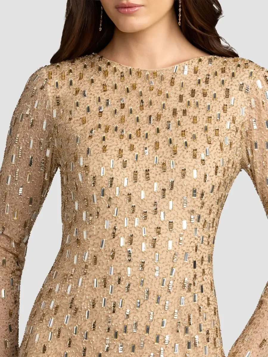 Mac Duggal Women's Beaded Mesh Fringe-Hem Mini Dress | Thumbnail 4 Mac Duggal Women's Beaded Mesh Fringe-Hem Mini Dress | Thumbnail 4