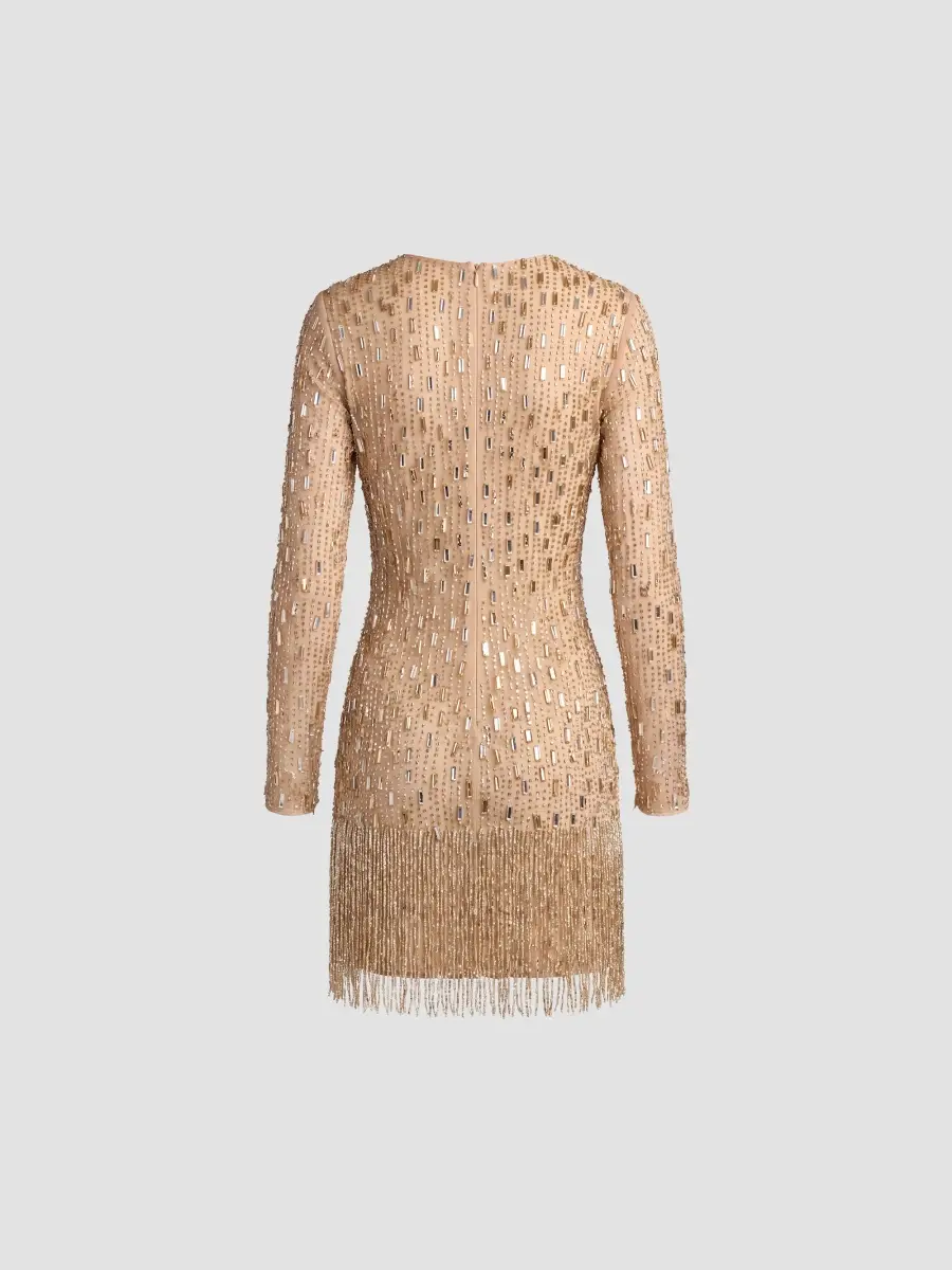 Mac Duggal Women's Beaded Mesh Fringe-Hem Mini Dress | Thumbnail 6 Mac Duggal Women's Beaded Mesh Fringe-Hem Mini Dress | Thumbnail 6