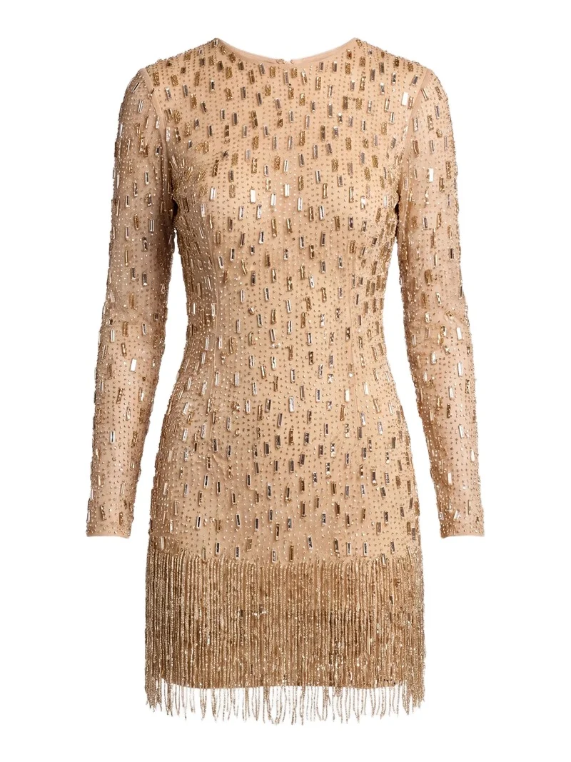 Women's Beaded Mesh Fringe-Hem Mini Dress