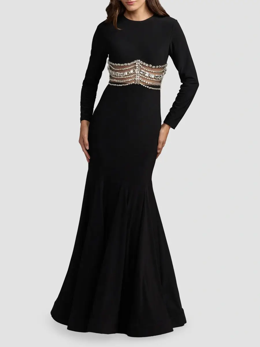 Mac Duggal Women's Crystal-Embellished Sheer Jersey Trumpet Gown | Thumbnail 2