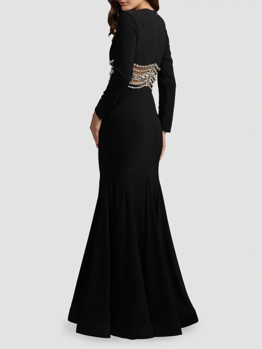 Mac Duggal Women's Crystal-Embellished Sheer Jersey Trumpet Gown | Thumbnail 3