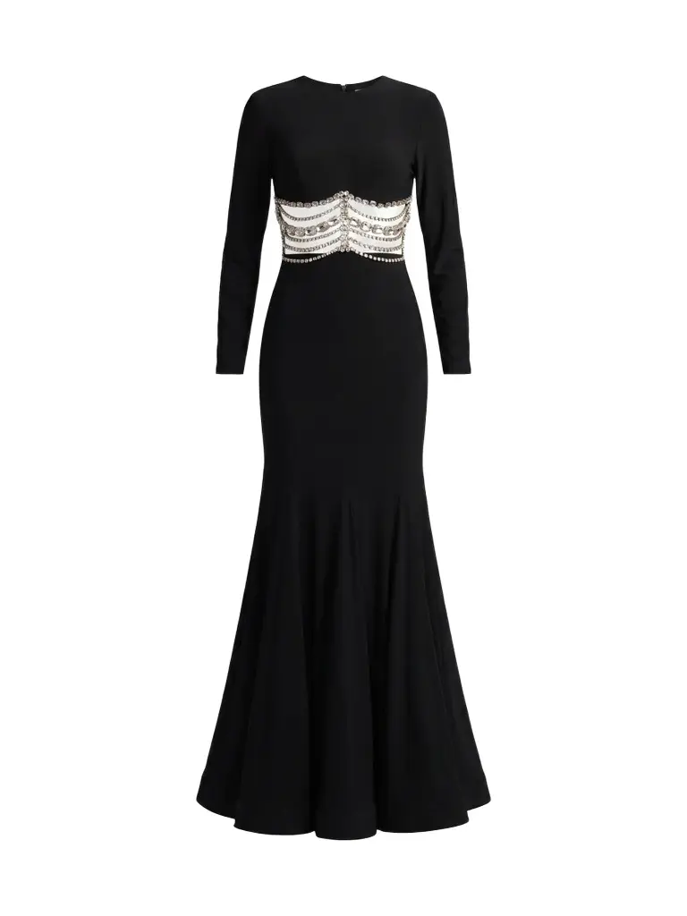 Mac Duggal Women's Crystal-Embellished Sheer Jersey Trumpet Gown