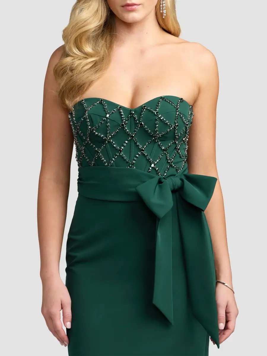 Mac Duggal Women's Crystal-Embellished Crêpe Strapless Bustier Gown | Thumbnail 4 Mac Duggal Women's Crystal-Embellished Crêpe Strapless Bustier Gown | Thumbnail 4
