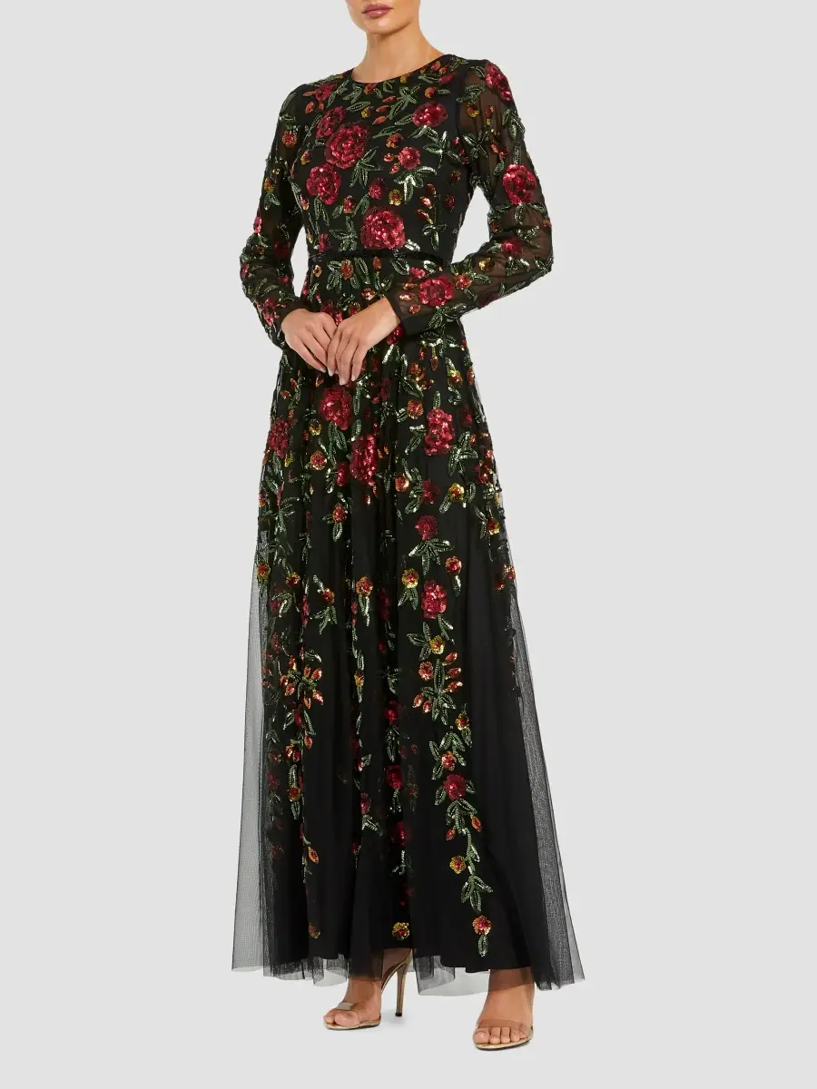 Mac Duggal Women's Embroidered Beaded Mesh A-Line Gown | Thumbnail 2 Mac Duggal Women's Embroidered Beaded Mesh A-Line Gown | Thumbnail 2