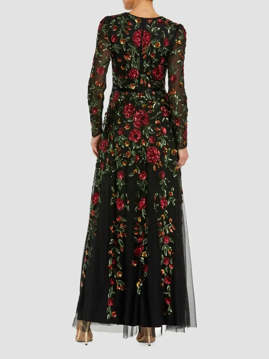Mac Duggal Women's Embroidered Beaded Mesh A-Line Gown | Thumbnail 3 Mac Duggal Women's Embroidered Beaded Mesh A-Line Gown | Thumbnail 3