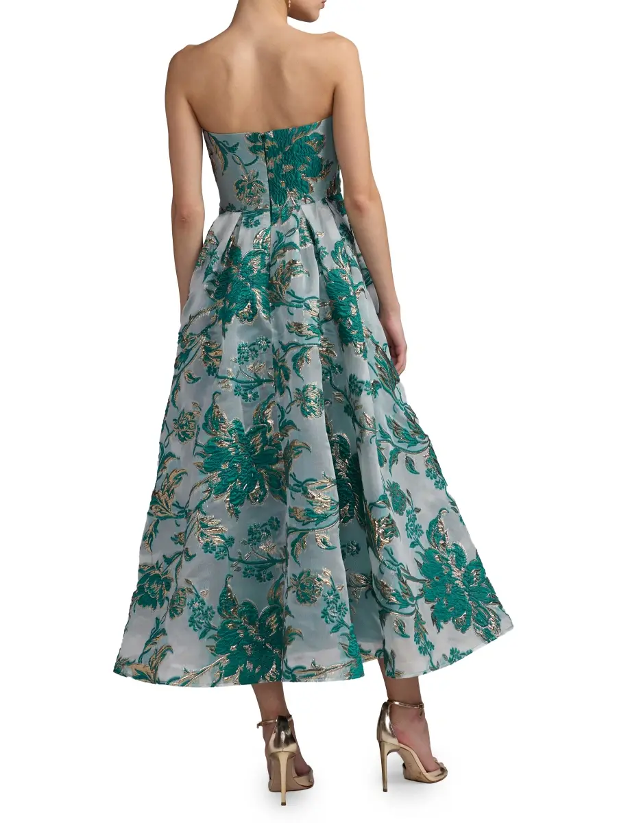 Mac Duggal Women's Petite Floral Brocade Fit & Flare Strapless Midi-Dress | Thumbnail 2 Mac Duggal Women's Petite Floral Brocade Fit & Flare Strapless Midi-Dress | Thumbnail 2
