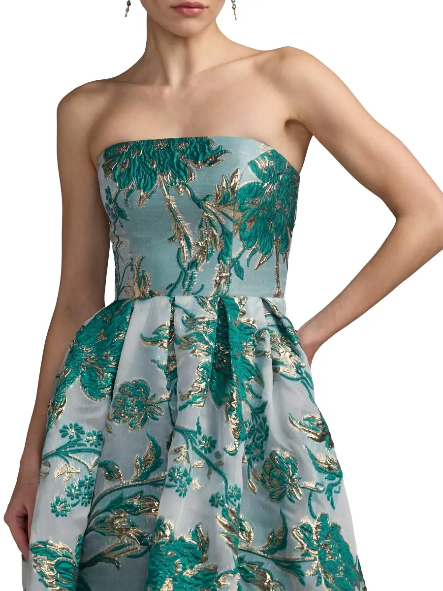 Mac Duggal Women's Petite Floral Brocade Fit & Flare Strapless Midi-Dress | Thumbnail 3 Mac Duggal Women's Petite Floral Brocade Fit & Flare Strapless Midi-Dress | Thumbnail 3