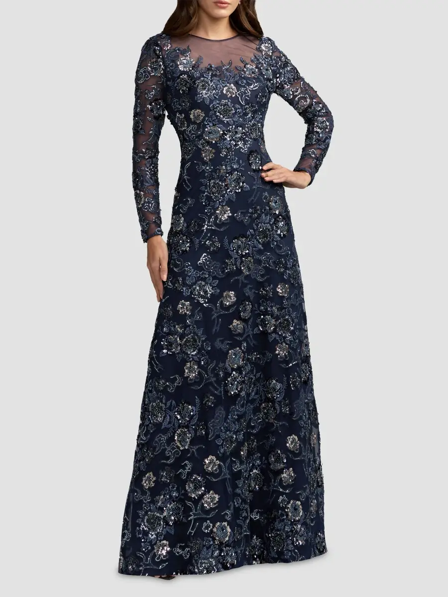 Mac Duggal Women's Floral Embroidered Long-Sleeve Gown | Thumbnail 2 Mac Duggal Women's Floral Embroidered Long-Sleeve Gown | Thumbnail 2