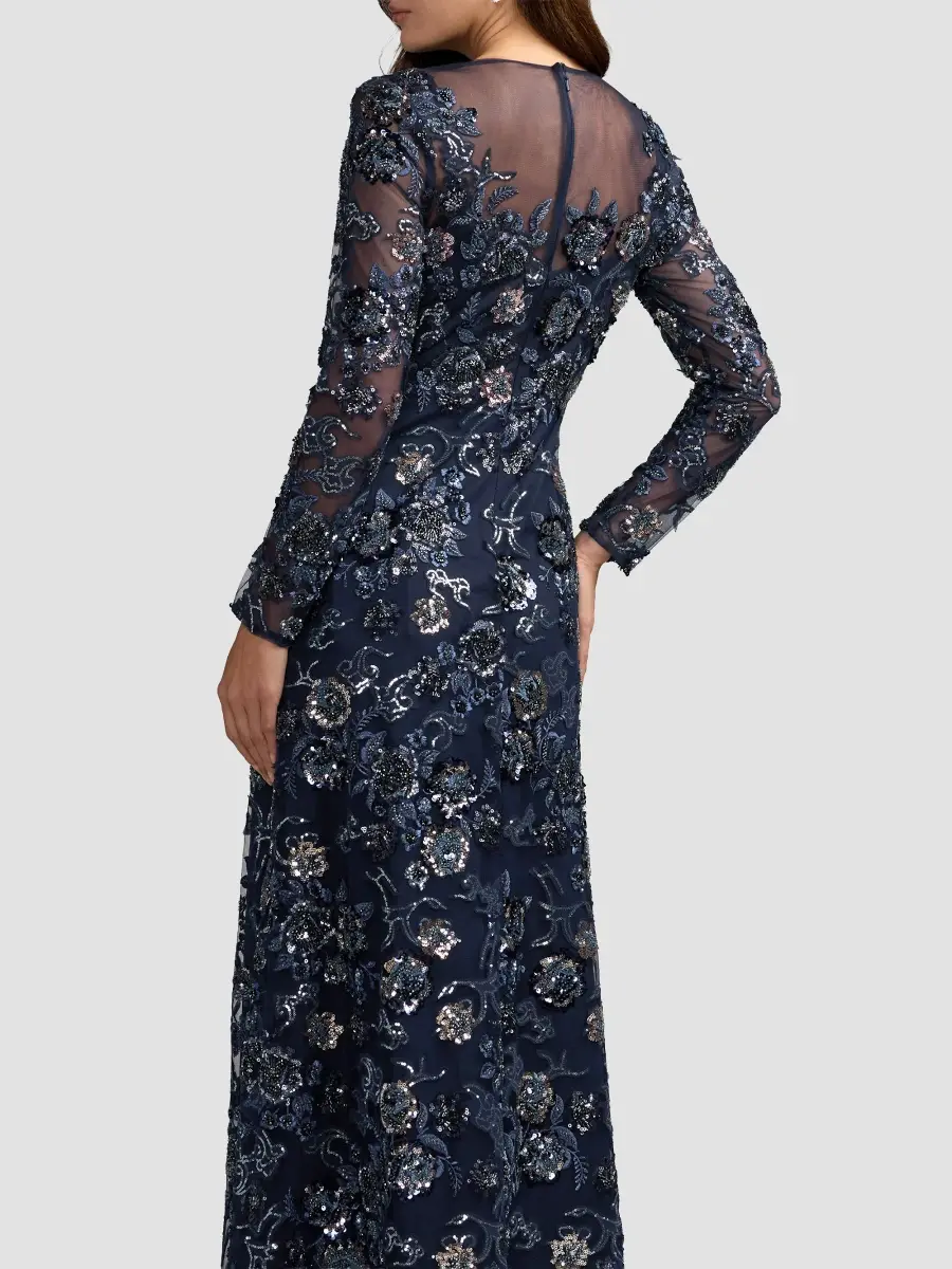 Mac Duggal Women's Floral Embroidered Long-Sleeve Gown | Thumbnail 3 Mac Duggal Women's Floral Embroidered Long-Sleeve Gown | Thumbnail 3